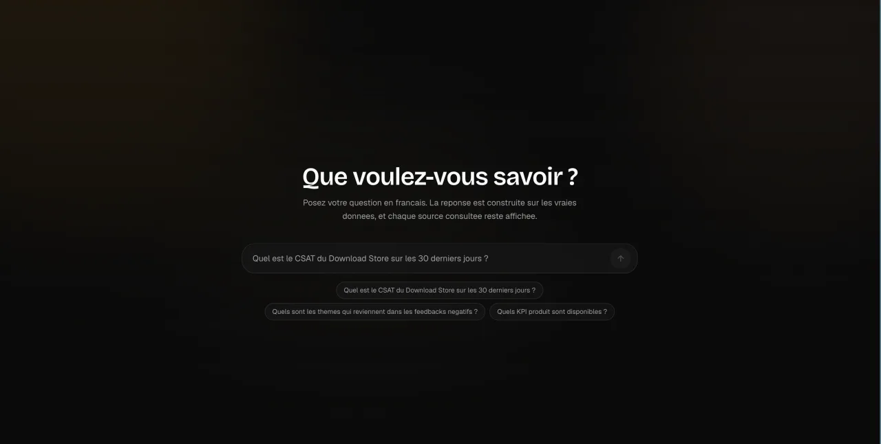 Un agent IA qui répond sur les vraies données de l'entreprise. Capture d'écran du projet