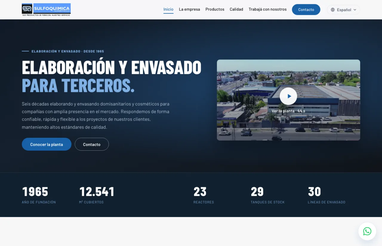 Le nouveau site web d'une usine en activité depuis six décennies. Capture d'écran du projet